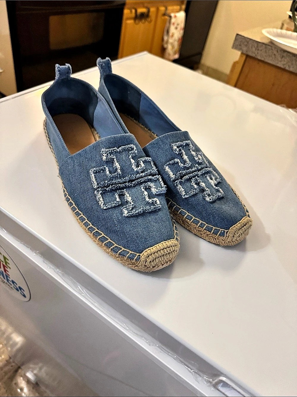 Tory Burch Double T Denim Espadrille Flats Blue